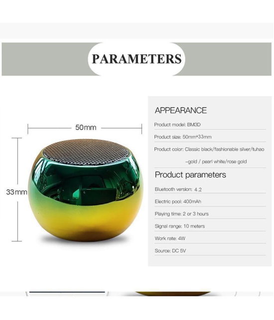 Tecsox Mini Speaker 4 W Bluetooth Speaker Bluetooth v5.0 with 3D Bass Playback Time 3 hrs Gold - Gold