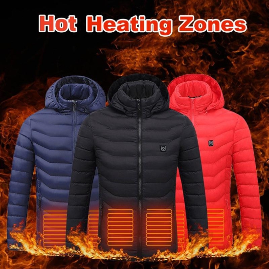 New USB Electric Heated Jacket Cotton Coat Thermal Clothing Heated Vest Men's Clothes for Winter | 1 YEAR Warranty-Black Zone9 / 5XL