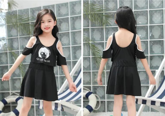 Girls swim dress with inbuilt shorts-Black / 2XL (10-12 yrs)