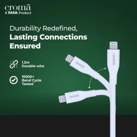 Croma Type C to Lightning 3.9 Feet (1.2M) Cable (Apple Certified, Black)