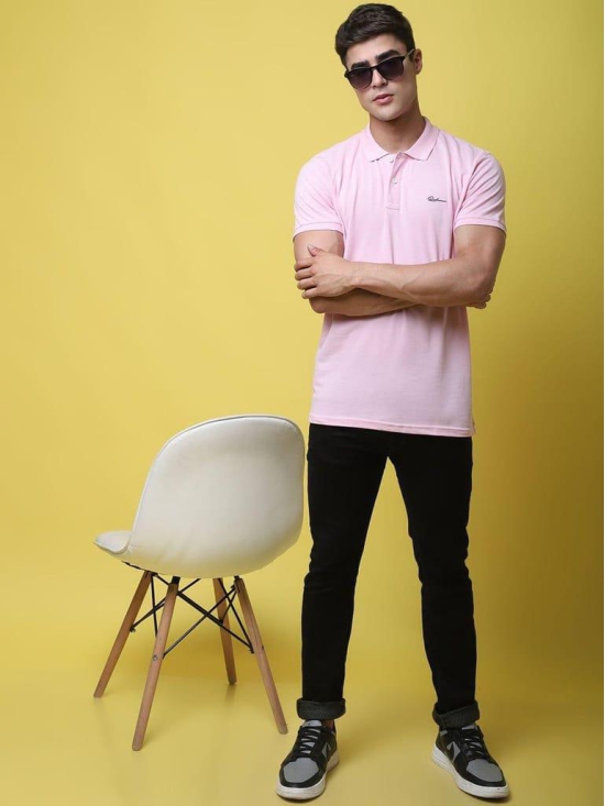 Rodamo Polo Collar Pink Slim Fit Cotton T-Shirt