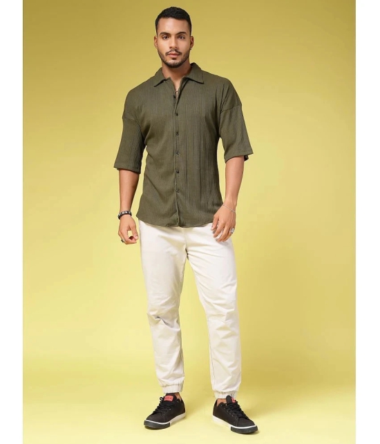 Rigo 100% Cotton Oversized Fit Striped Half Sleeves Mens Casual Shirt - Olive ( Pack of 1 ) - None