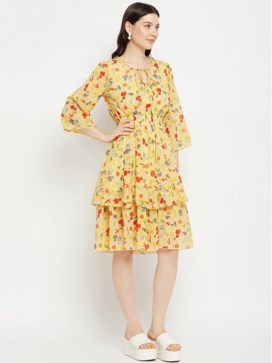 Floral Printed Tie-Up Neck Layered Fit & Flare Dress