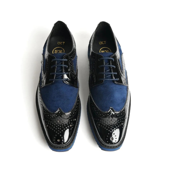 Monkstory  Dual Colour Brogues - Glossy Black & Blue-UK 9 EU 43