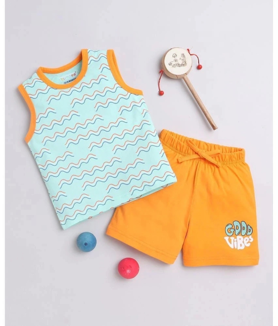 BUMZEE Mint Green & Orange Boys Sleeveless T-Shirt & Short Set Age - 2-3 Years - None