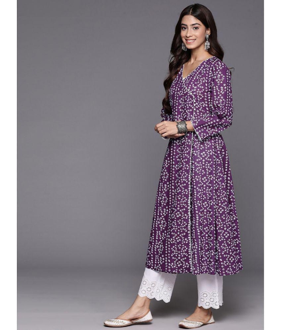 Varanga Cotton Printed Anarkali Womens Kurti - Purple ( Pack of 1 ) - None