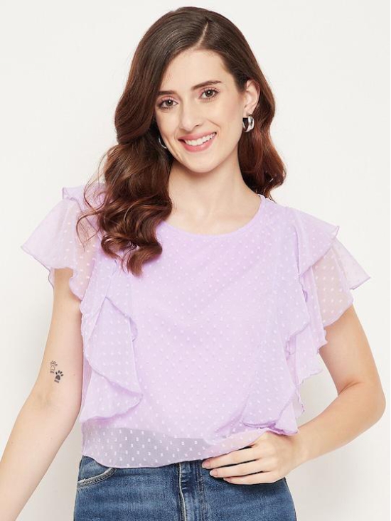 Women Lavender Ruffles Georgette Crop Top