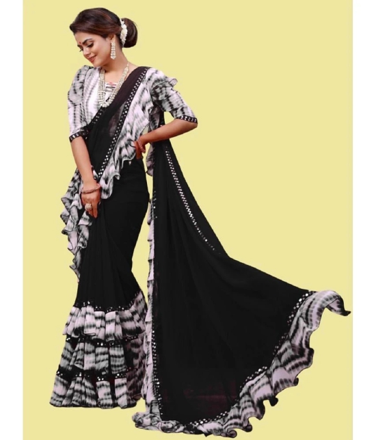 Apnisha Georgette Embellished Saree With Blouse Piece - Black ( Pack of 1 ) - Black