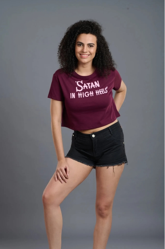 Satan In High Heels Printed Maroon Crop Top for Women S