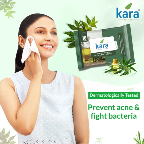 Kara Neem & Tea Tree Oil Refreshing Facial Wipes Pack of 12  (10 Pulls)