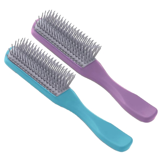 Urbane Home Hair Brush  Flexible Bristles Brush  Hair Brush with Paddle  Straightens  Detangles Hair Brush  Suitable For All Hair Types  Hair Brush Styling Hair  Set of 2  Purple  Blue-Urbane Hom