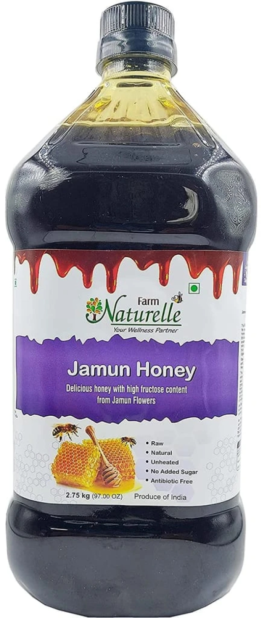 Farm Naturelle Jamun Flower Wild Forest Honey 2.75kg |100% Pure Honey| Raw & Unfiltered|Unprocessed|Lab Tested Honey In Glass Jar with Extra Spoon