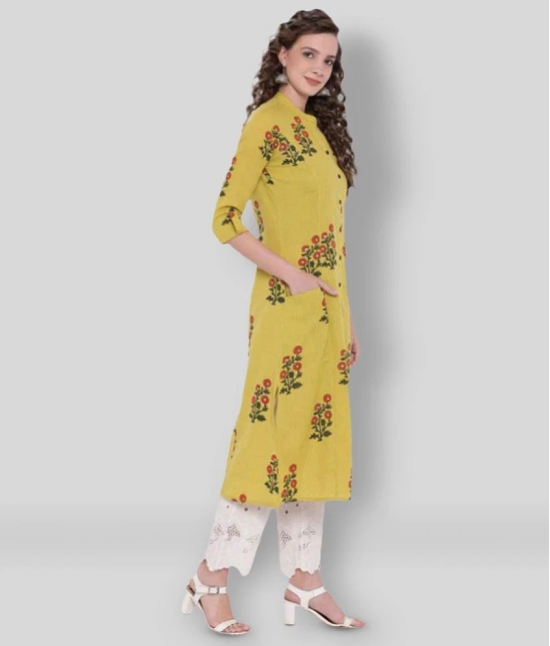 Divena - Yellow Cotton Womens Front Slit Kurti ( Pack of 1 ) - XS