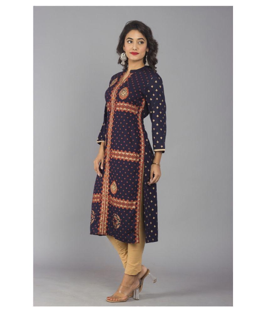 Frionkandy - Navy Rayon Womens Straight Kurti - S