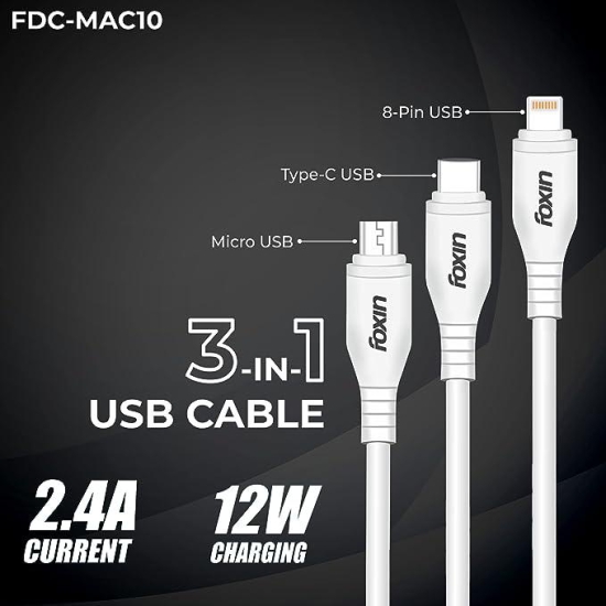 Foxin MAC10 3-In-1 Parallel Charging 1.2 Meter PVC Cable