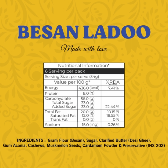 Lynk Besan Ladoo 400g - Authentic Indian Sweet Balls with Traditional Flavors, Desi Ghee, Perfect for Celebrations and Gifting. Festive Delight