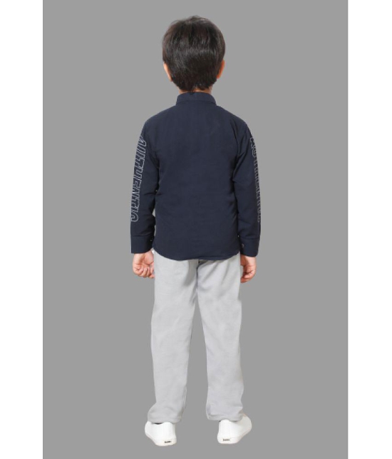 DKGF Fashion - Navy Blue Cotton Blend Boys Shirt & Pants ( Pack of 1 ) - None