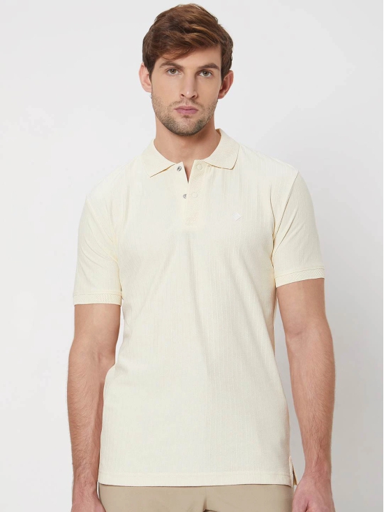 Off White Textured Plain Slim Fit Jersey Polo T-Shirt