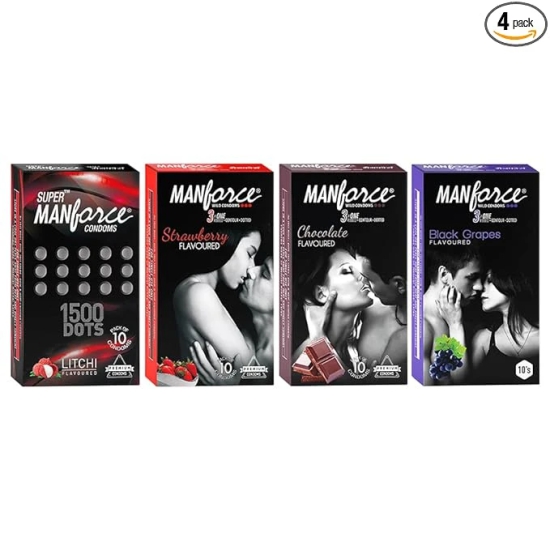 MANFORCE CONDOMS CHOCALATE STRAWBERRY LITCHI  BLACK GRAPS Condom (Set of 4 40 Sheets)