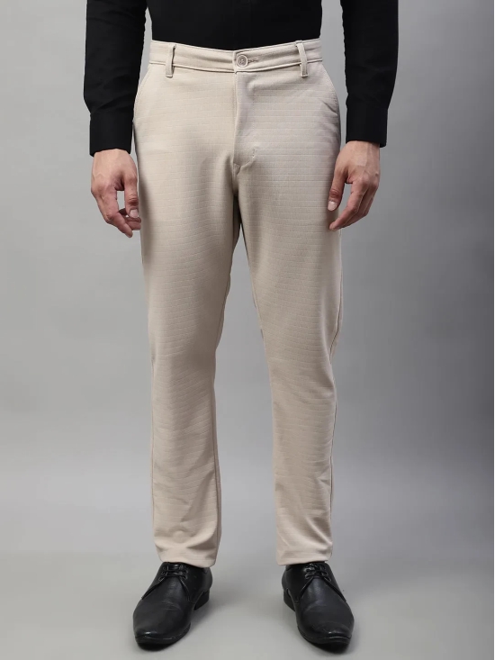 Indian Needle Men's Cream Tapered Fit Formal Trousers-34 / Cream