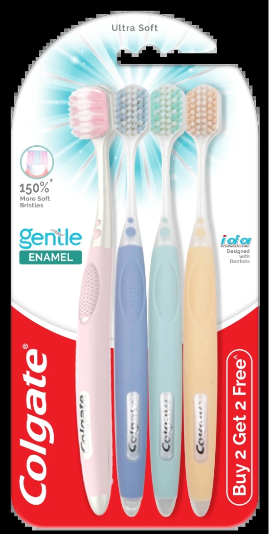 Colgate Gentle Enamel Ultra Soft Toothbrush 2+2 Pieces, 150% More Soft Bristles