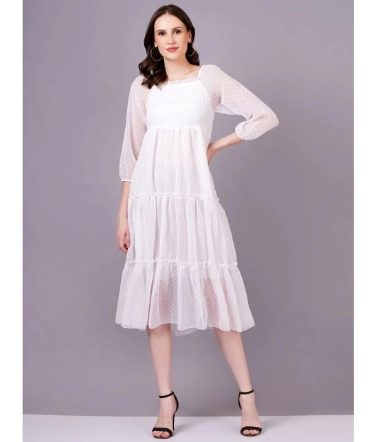 JC4U Georgette Self Design Knee Length Womens Fit & Flare Dress - White ( Pack of 1 ) - None