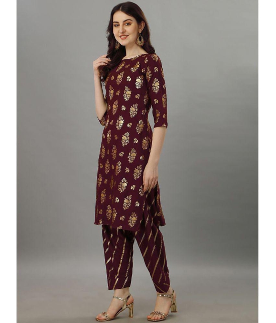 gufrina Rayon Printed Kurti With Salwar Womens Stitched Salwar Suit - Wine ( Pack of 1 ) - None