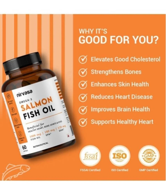 Nirvasa Salmon Fish Oil Softgel Capsule, enriched with Omega-3, 1000mg, EPA 180 mg (2 X 60 Caps)