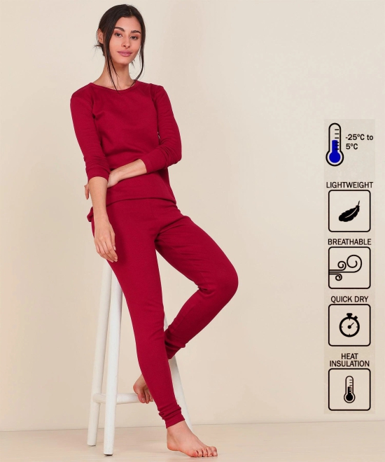 Thermal Tights & Full Sleeve Top Set for Winter Stretchable - Maroon-XS / Maroon