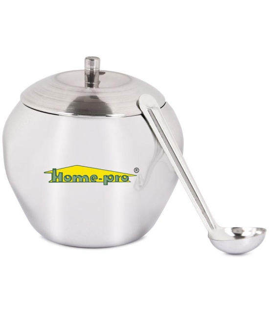 HomePro Stainless Steel Ghee Pot With Spoon Apple Shape Glosy Finish Pack of 1 - Silver