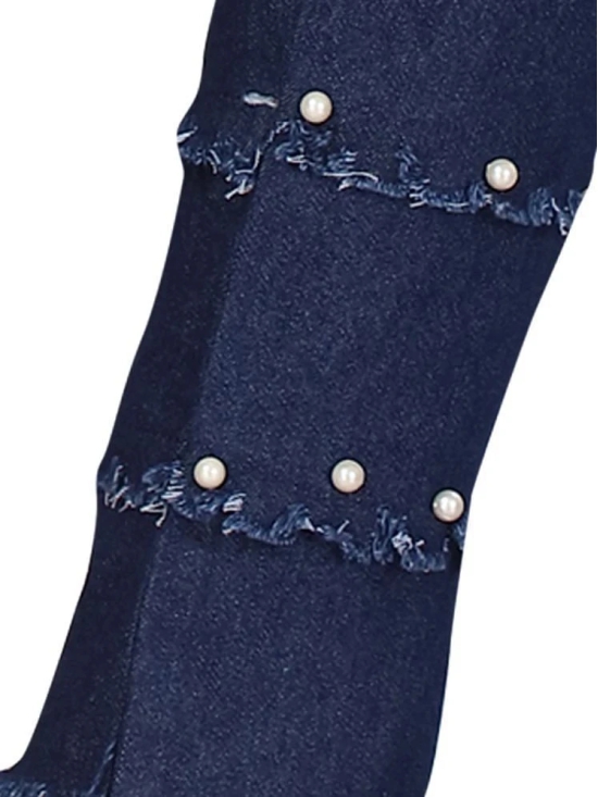 Aarika Girls Party Wear Navy Blue Colour Beads Emballished Denim Jeans - None