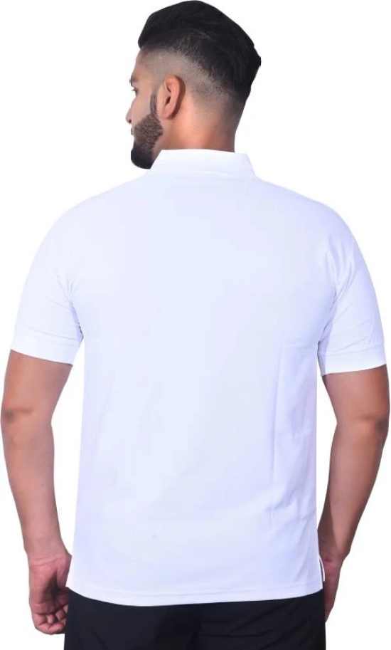 Men Solid Polo Neck Cotton Blend White T-Shirt