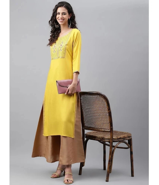 Janasya - Mustard Rayon Womens Straight Kurti ( Pack of 1 ) - None