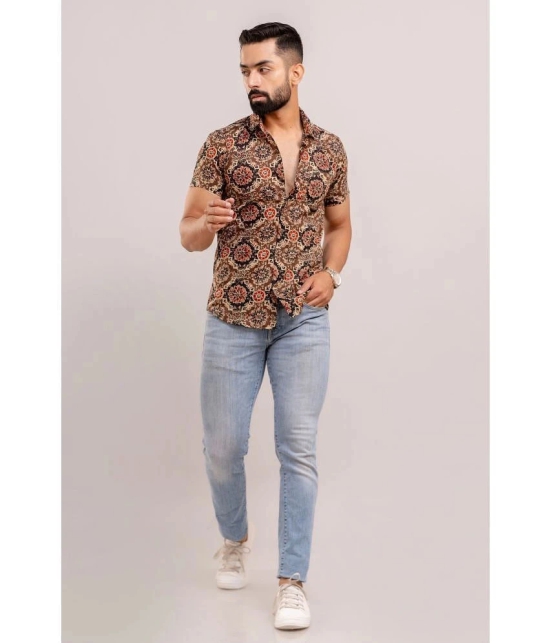 Frionkandy 100% Cotton Regular Fit Printed Half Sleeves Mens Casual Shirt - Brown ( Pack of 1 ) - None