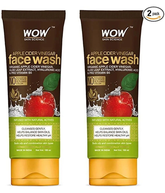 WOW Skin Science Apple Cider Vinegar Face Wash - No Parabens, Sulphate, Silicones & Color - Pack of 2 - Net Vol. 200mL