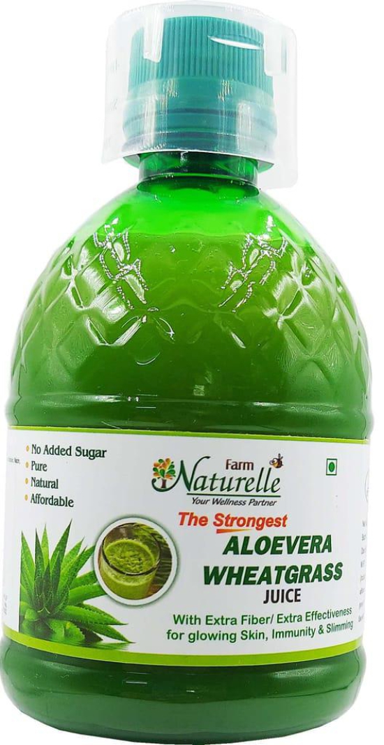 Farm Naturelle-Strongest Ayurvedic Aloevera Wheatgrass Juice-Detoxifier, Improved Digestion, Skin Health and a Fat fighter-4x400ml+ 55gx4 Herbs Infused Forest Honey