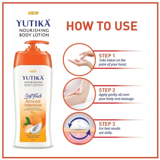 Yuthika Almond Body Lotion 500ml and Lip Care 10gx2Pcs, Nourishing Body Lotion and Lip Balm Combo Pack