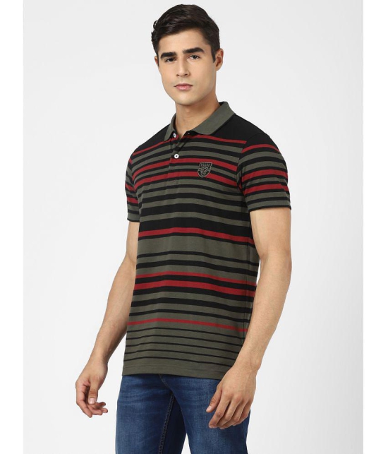 UrbanMark Men Half Sleeve Slim Fit Striped Polo T Shirt-Olive & Black - None