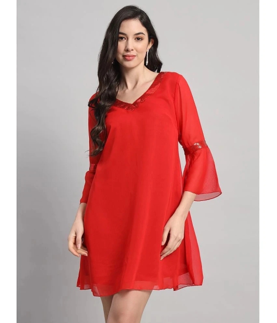 Curvydrobe Georgette Solid Mini Womens A-line Dress - Red ( Pack of 1 ) - None