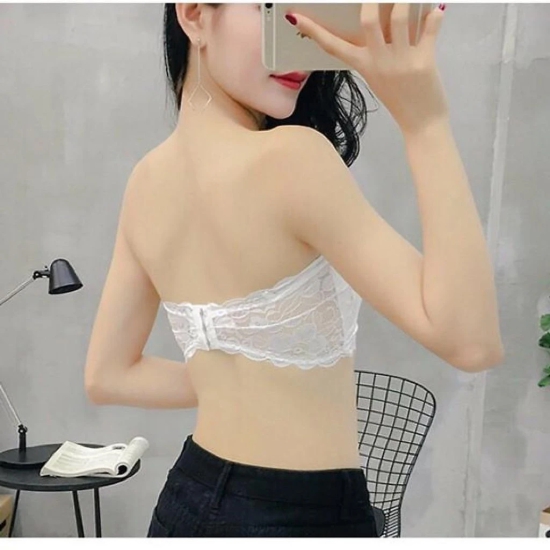 Women’s/Girl’s Lace Net Tube Bra Strapless Padded Seamless Hook Closure Bra