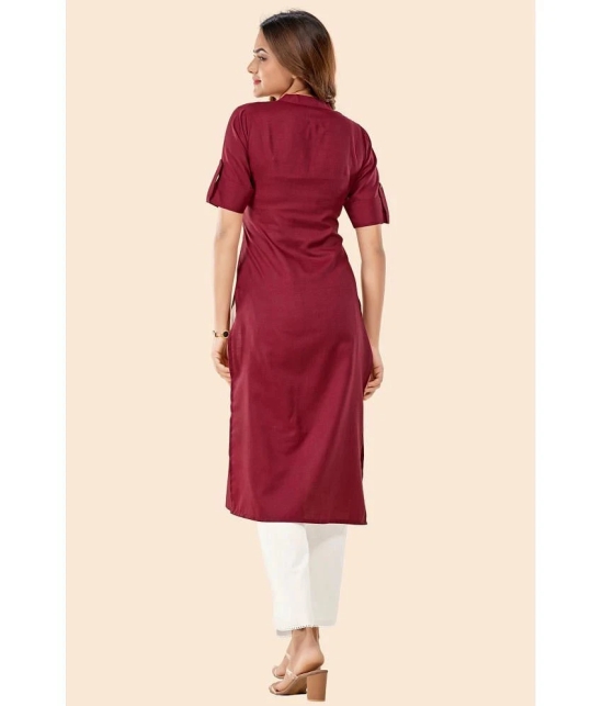 Glomee - Maroon Cotton Womens Front Slit Kurti ( Pack of 1 ) - None