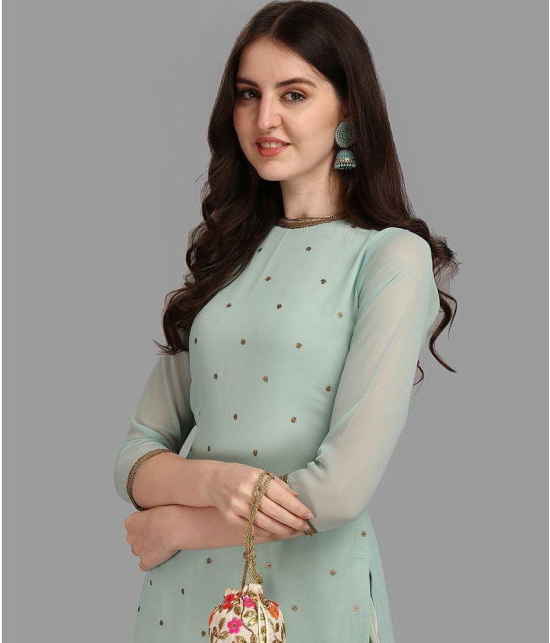 Hritika - Sea Green Straight Georgette Women''s Stitched Salwar Suit ( Pack of 1 ) - None