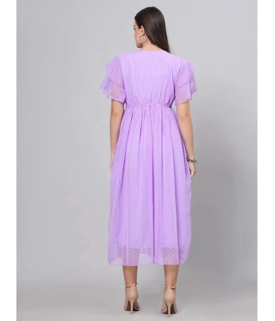 JC4U Crepe Embroidered Midi Womens Fit & Flare Dress - Purple ( Pack of 1 ) - None