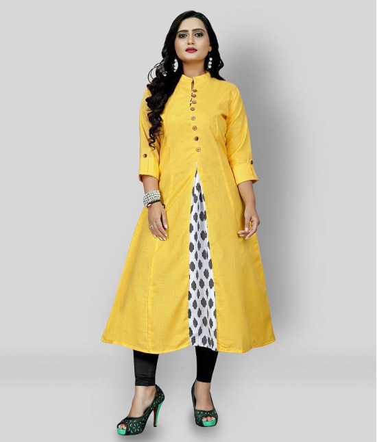 Rangrasiya - Yellow Cotton Blend Women''s Front Slit Kurti ( Pack of 1 ) - XXL