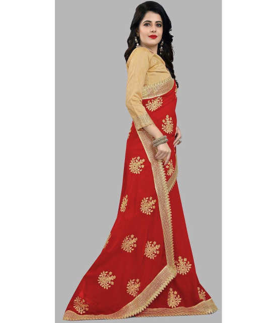 Om Shantam Sarees - Red Silk Blend Saree With Blouse Piece ( Pack of 1 ) - Red