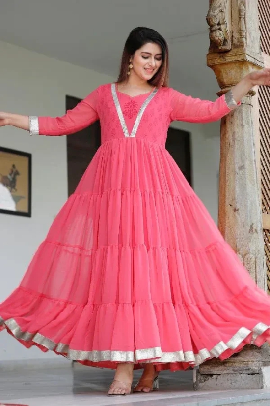 Hot Pink Hand Block Printed Anarkali Set L