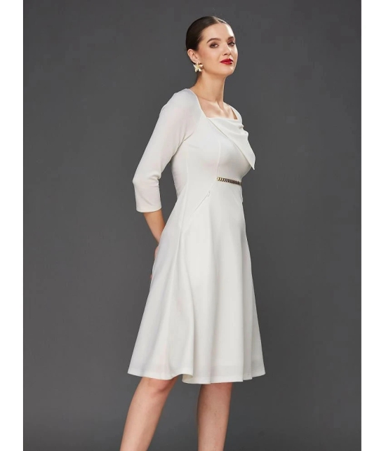 Miss Chase Polyester Solid Knee Length Womens Fit & Flare Dress - Off White ( Pack of 1 ) - None