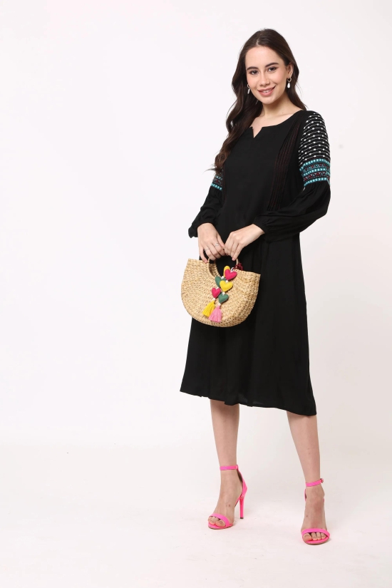 Black Dress With Embroidered Sleeves-S