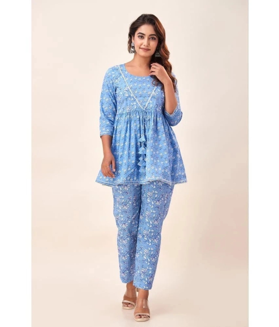 SVARCHI Cotton Printed Anarkali Womens Kurti - Blue ( Pack of 1 ) - None