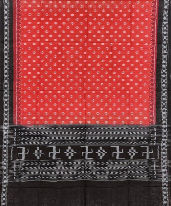 Rust Black Sambalpuri Handwoven Single Ikat Cotton Dupatta